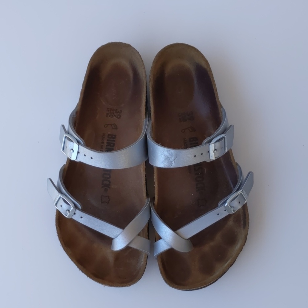 Birkenstock Silver Toe Ring Footbed Sandals
